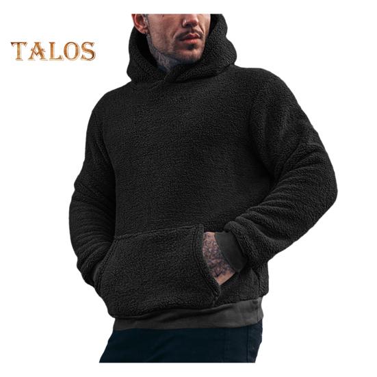 

Осень-зима Мужская толстовка с капюшоном и карманом, с длинными рукавами, однотонный флисовый пуловер, толстый, сохраняющий тепло, мужская повседневная одежда, повседневный топ XXXL чёрный