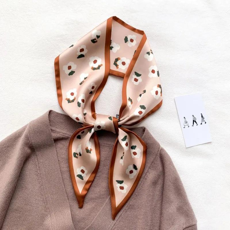 Silk Long Scarf Women Leopard Flamingo Print Luxury Hairband Narrow Scarves Small Neckerchief Summer Headband Ribbons Female