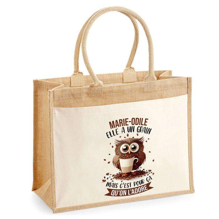 Sac de plage - PLANETEE - Jute avec poche Marie-Odile Chouette Grain - Coton naturel - Beige - Grande contenance