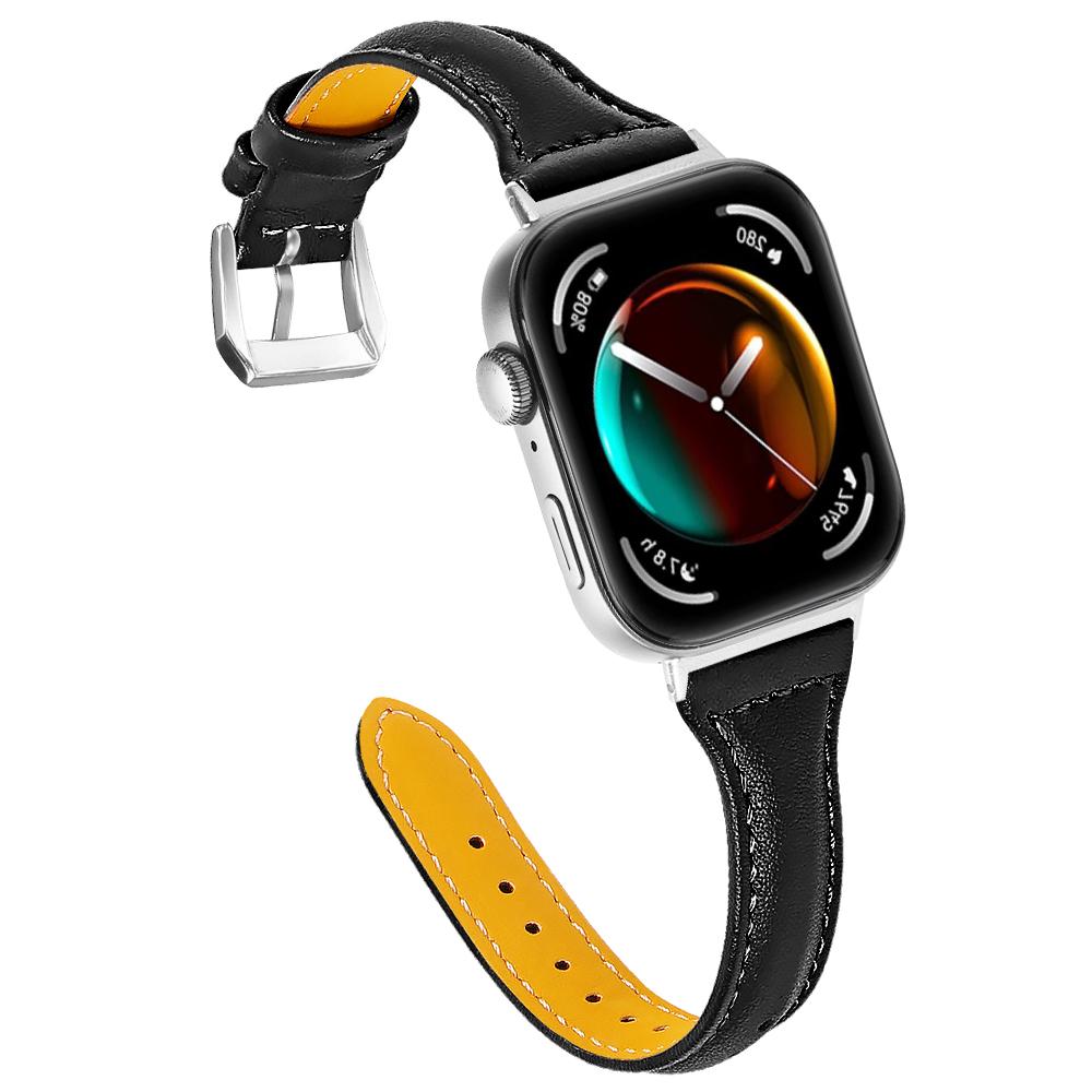 

For Huawei Watch Fit 3 Watch Strap Genuine Cow Leather Band Stitching Lines Blue
