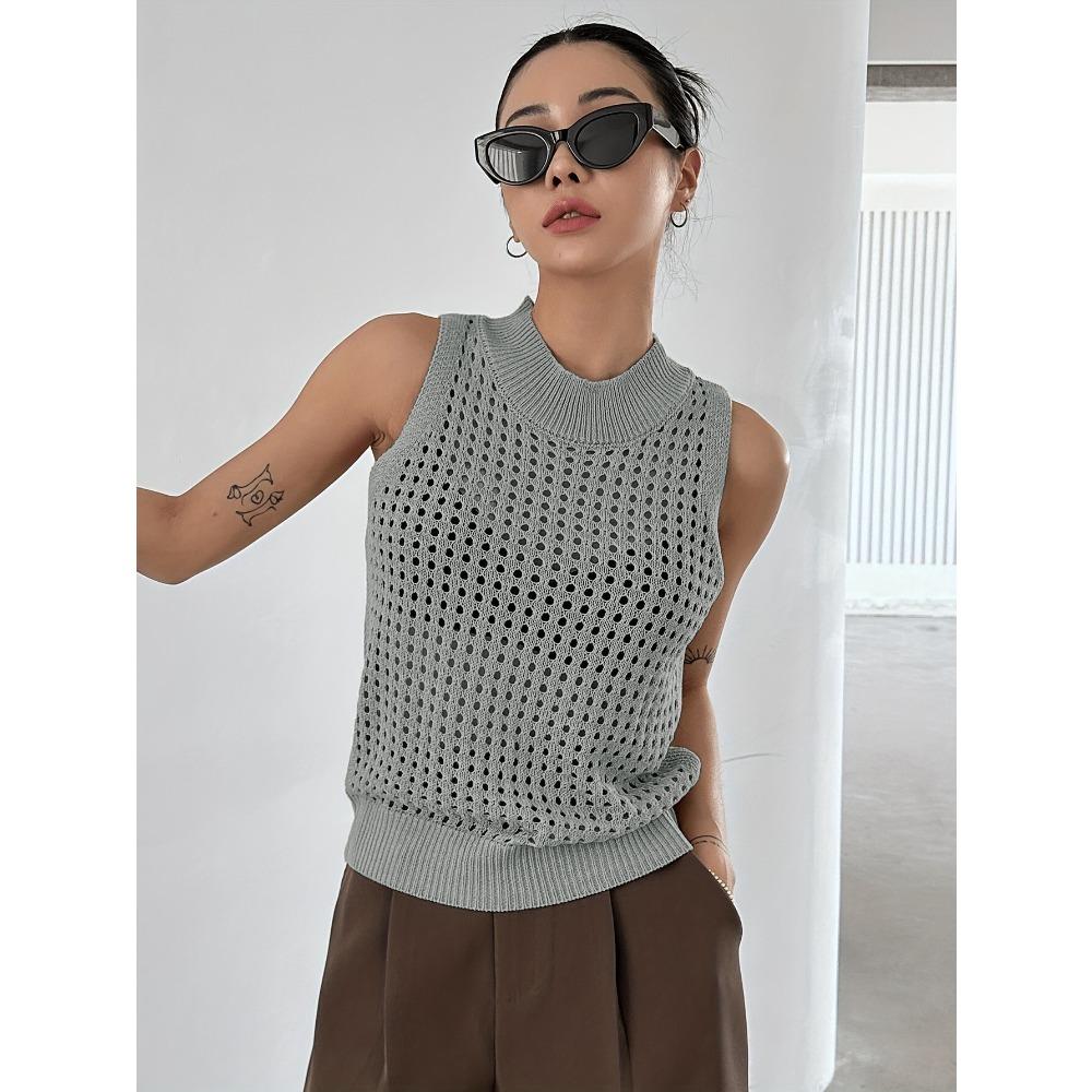 

Весенне-летний короткий вязаный жилет с круглым вырезом и ажурным узором для женщин, с перекрученным узором, носится как базовый слой без рукавов XL серый