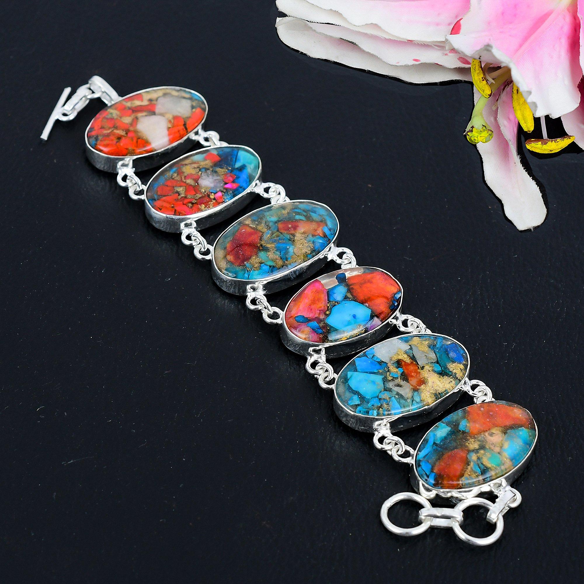 

Spiny Oyster Gemstone Handmade 925 Sterling Silver Bracelet 7-8 KG-1623