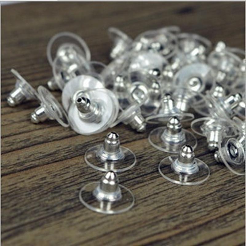 100pcs DIY Craft Accessories Silicon Stud Earring Earrings Back Stoppers Ear Post Nuts Jewelry Findings Components Gold and Silv