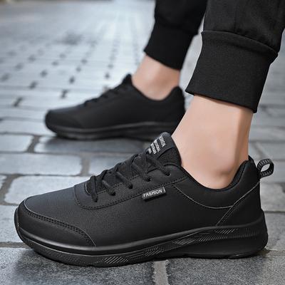 Men's Shoes Autumn Leather Sneakers Men's Waterproof and Non-slip Running Shoes Black Versatile Soft-soled Casual Shoes