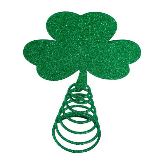 St. Topper de Árvore de Trevo de São Patrício com Base de Primavera Glitter Trevo Irlandês Miniatura Decoração de Topo de Árvore de Natal Ornamento para Festa de Feriado