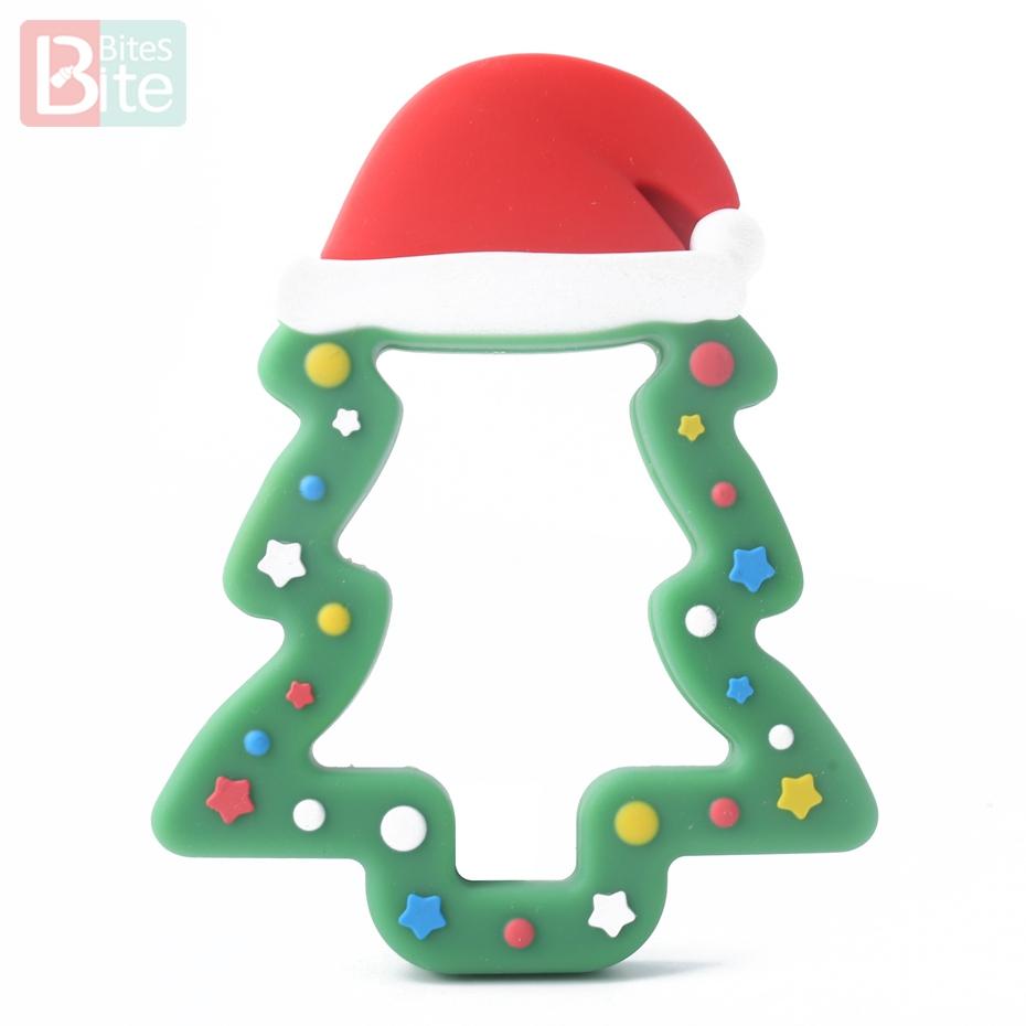 Bite Bites 1Pc Silicone Teether Christmas Gifts Tree Snowflake Pacifier Chain Making Food Grade Silicone Sika Deer Baby Teether