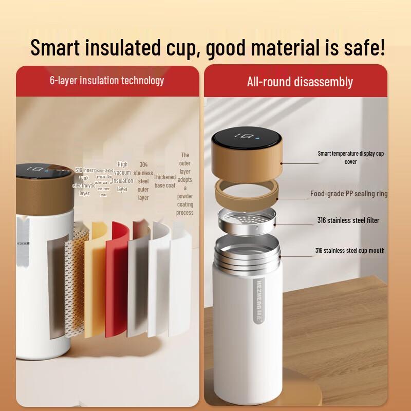 HEZHENG 316 Stainless Steel Smart Temperature Display Portable Thermos Cup CN plug (adapter included)