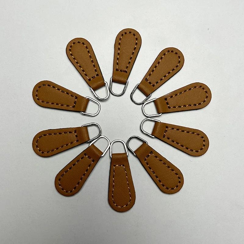 Lot de 10 jolies tirettes de fermeture éclair en PU de haute qualité, couleur unie, pour vêtements, crayons, sacs à main, accessoires