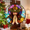 Acrylic Jesus Christ with Crown of Thorns Suncatcher, Stained Glass Effect Window Hanging Ornament for Religious Christian Decor Gifts