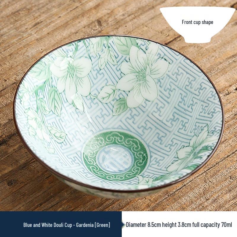 Two-Color Blue & White Porcelain Douli Teacup - Ceramic Kung Fu Master Cup, Japanese Tasting Bowl, Single Tea Cup.