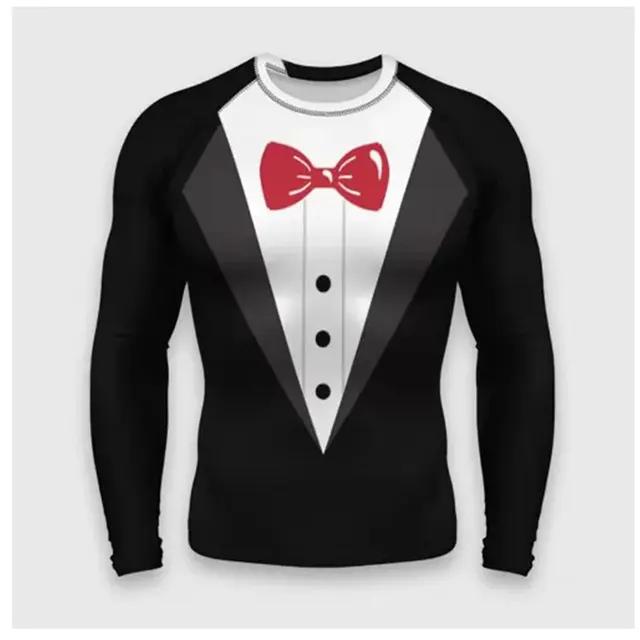 Suit Imitation 3D T-shirt For Men's Street Hip-hop Cosplay Funny And Personalized Round Neck Long Sleeved Fashion Casual New Top