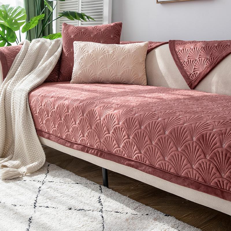 Four Seasons Universal Non-Slip Winter Plush Thickened Solid Color Sofa Cushion Nordic Simple Sofa Cover Slipcover