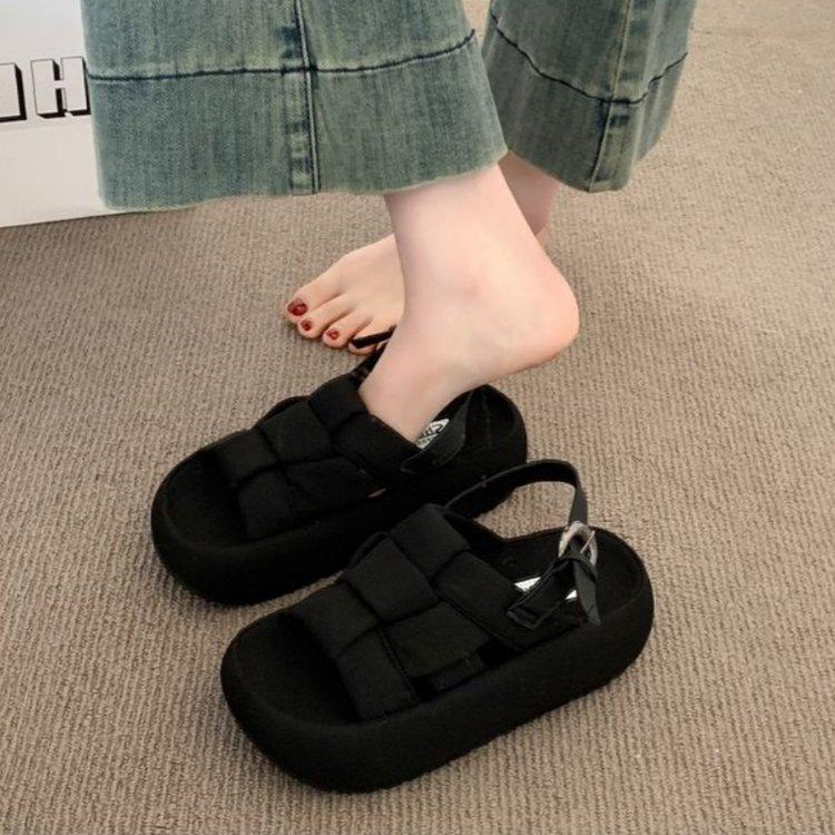 

Популярные модные женские летние 2025 года повседневные желтые сандалии с открытым носком, дышащие и удобные, универсальные, на толстой подошве, увеличивающие рост, пляжные туфли 35