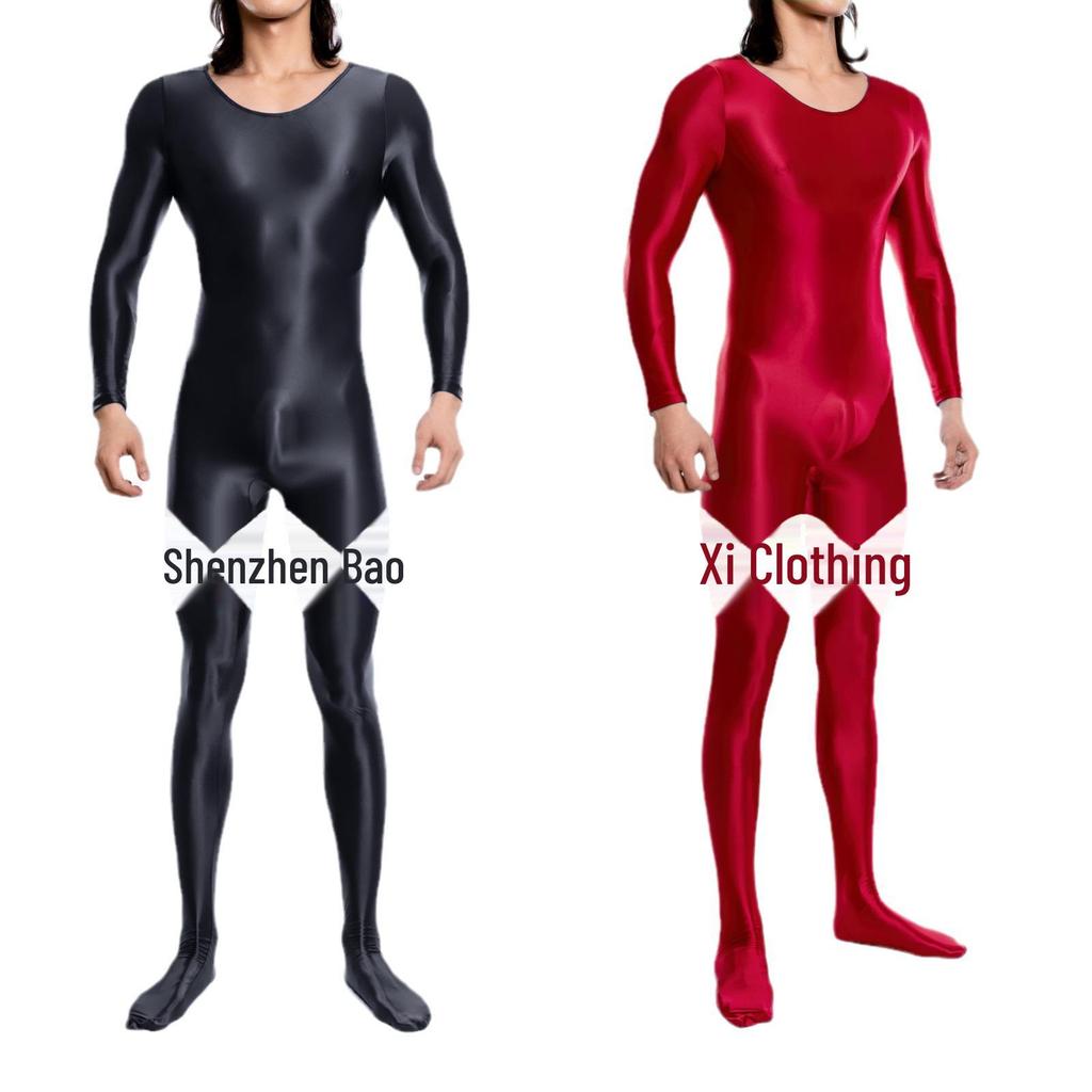 High Elastic Glossy Unisex Full-Body Jumpsuit - Large Size, Silky Luster, European & American Style, Sexy & Transparent, Smooth (Model 7076)