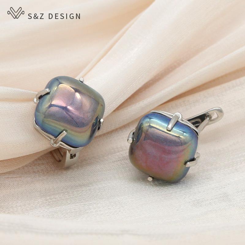 Fashion Elegant Luxury Square Colorful Drop Earrings For Women Girl Wedding Party Trendy Rose Gold Color Jewelry Eardrop