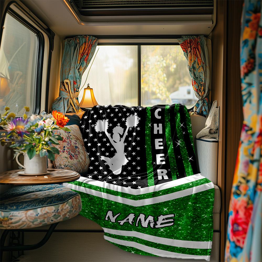Cheerleading Spirit Design With Stars And Glitter Blanketcustomize Your Name Lightweight Comfortable And Stylish Blanket For Travel Bed Home Chair