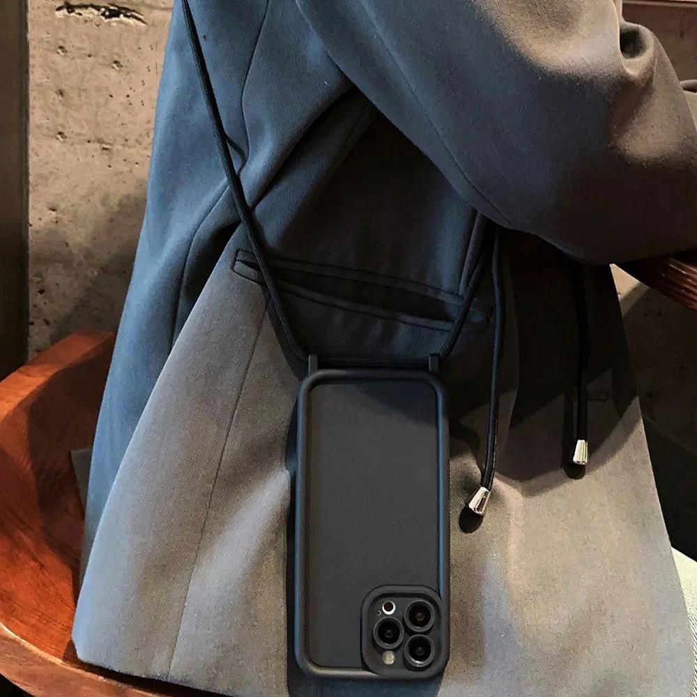Drop-Proof Frosted iPhone 14 Pro Max Case with Crossbody Lanyard