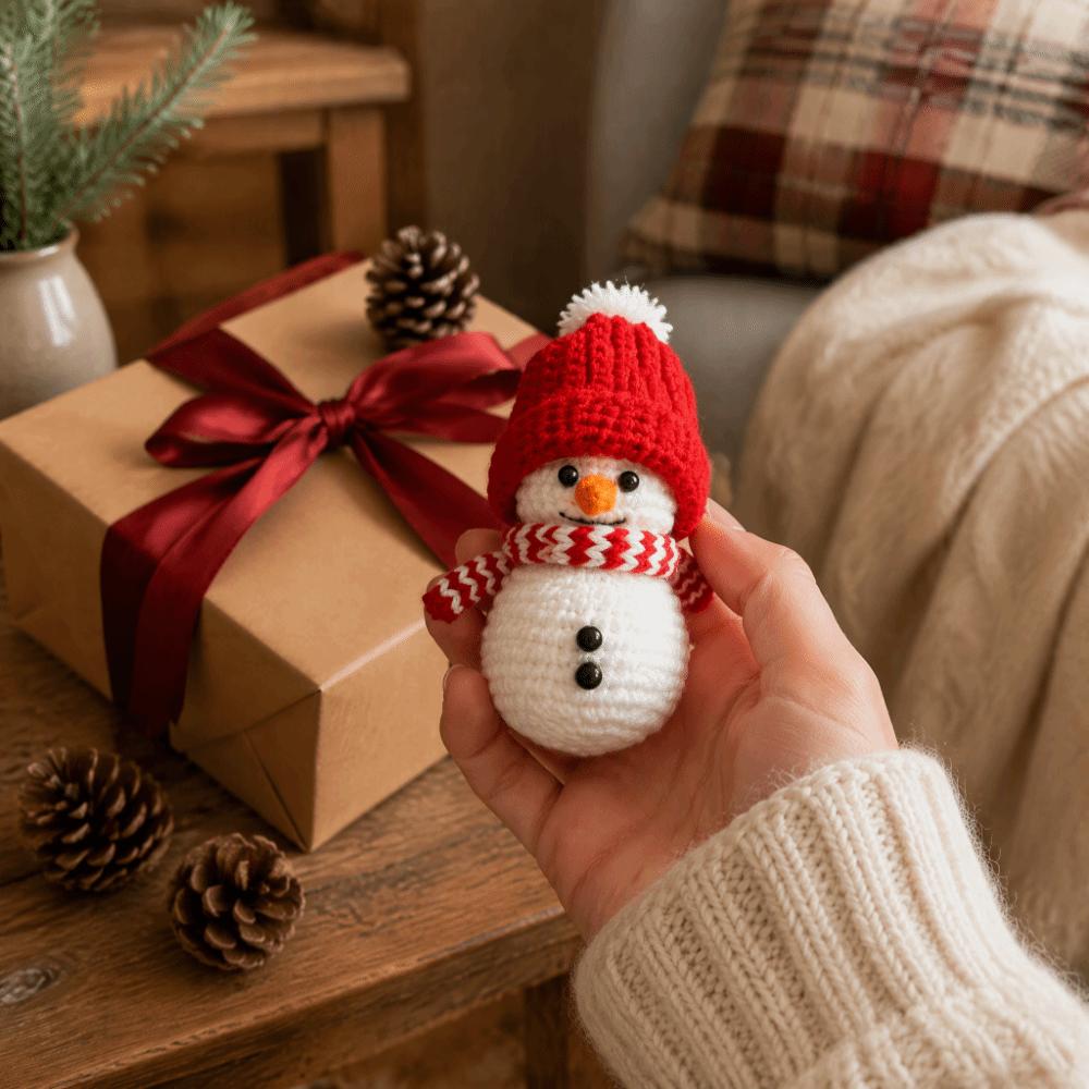 Finished Knitted Hand-Crocheted Snowman Handmade Snowman Doll Crocheted snowman  Holiday Decor