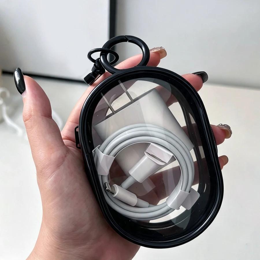 Mini Sac de Rangement Transparent Portable avec Fermeture Éclair, Étui Multifonctionnel pour Écouteurs et Chargeur, Accessoires de Voyage avec Porte-Clés