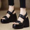 Krazing Pot Sheepskin Peep Toe Thick High Heels Platform Summer Shoes Hook Loop Casual Women Sandals