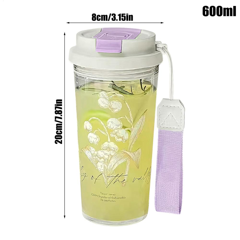 

Бутылка для воды с соломинкой 600 мл Спортивная бутылка для воды Цветочный кувшин с крышкой Дорожная кружка Фляга Подходит для подстаканника в автомобиле Для дома и улицы Other фиолетовый