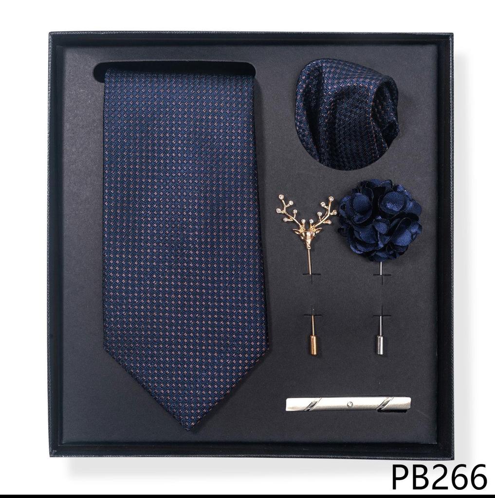 Paisley-Blumen-Krawatten-Geschenkset: Enthält Krawatte, Einstecktuch, Manschettenknöpfe, Ansteckblume und Krawattennadel in einer sechsteiligen Schachtel