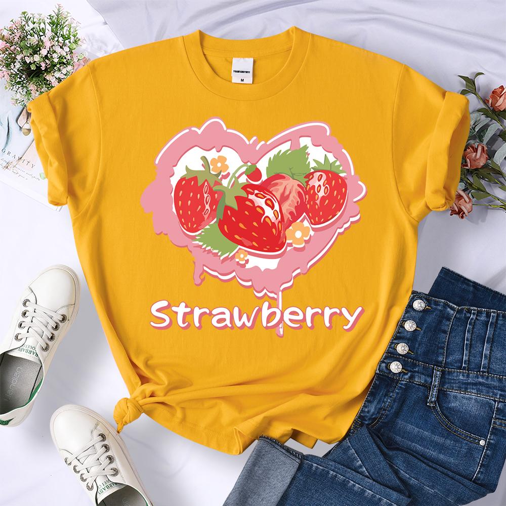 Heart Strawberry Design 3D Print Women Tee Shirt All-Match Crewneck T-Shirt Sport Summer Clothes Multicolor Soft Short Sleeve