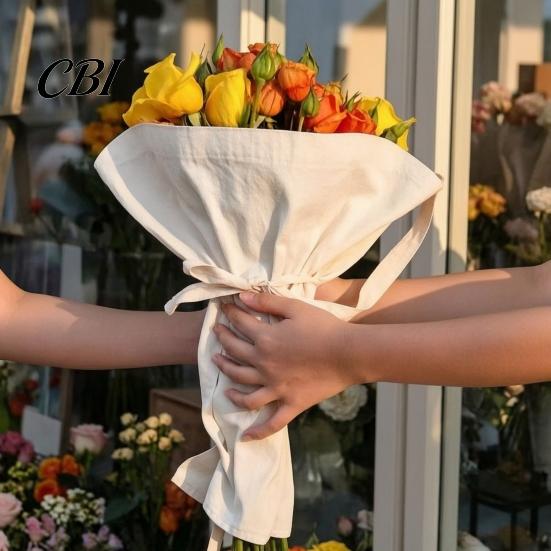 Handheld Bouquet Bag with Bow Canvas Flower Carrying Handle, Reusable Floral Tote Bag, Fresh Gift Wrap Flowers Packaging Holder for Garden,