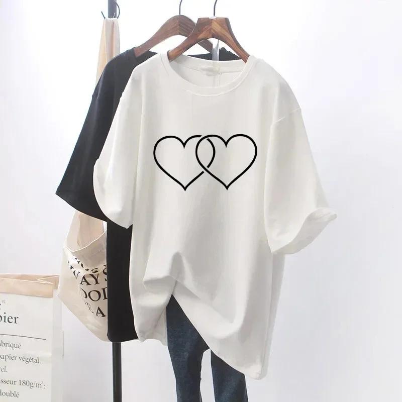 2025 Summer New Fashion Womens Letter Printed Tshirt Loose Large White Round Neck Fashion Trendy Top Womens Tshirt S