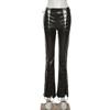 Punk Stil Bandage Gerade Hosen Schwarz PU Leder Slim Fit Hohe Taille Bleistift Hose Harajuku Vintage Frauen