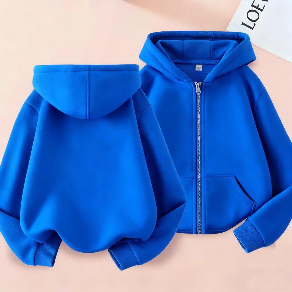 Children's Hooded Jackets: Boys & Girls Autumn/Winter Velvet-Lined Zipper Sweatshirts