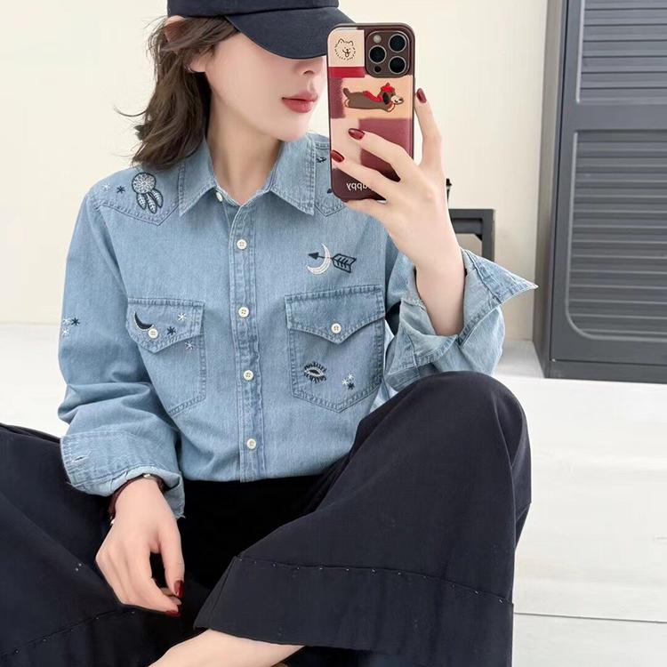 2026 Embroidered Denim Shirt: Versatile Spring/Autumn Women's Fashion Layering Outerwear