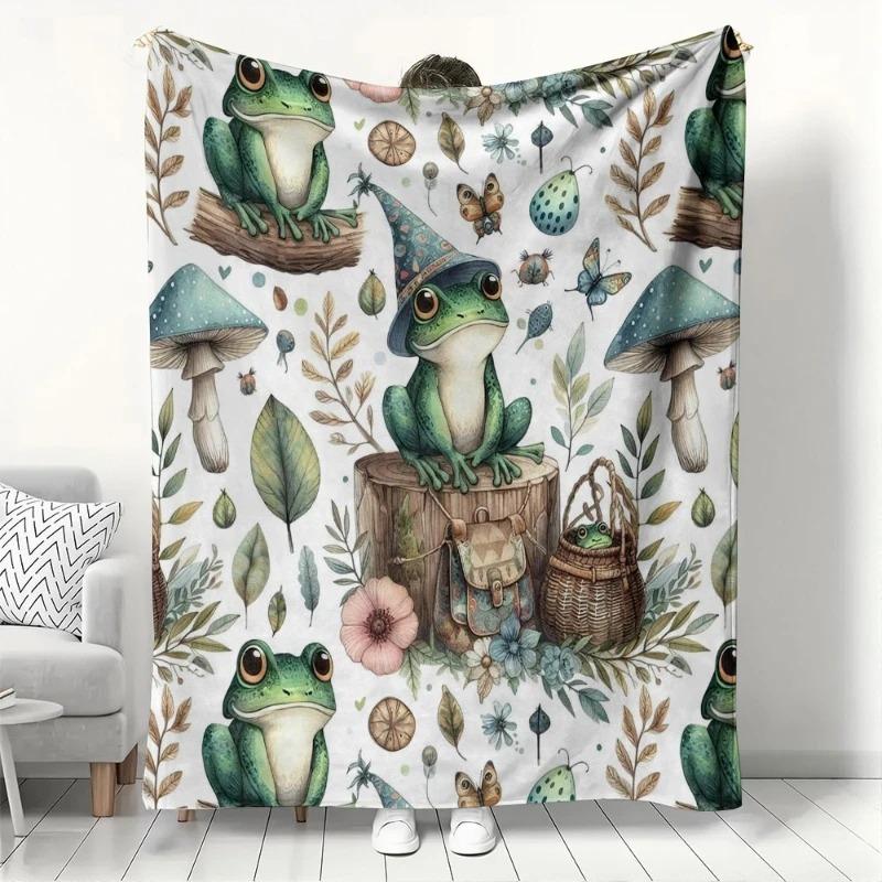 

Wizard Frog & Mushroom Blanket Cute Forest Frog Pattern Soft Cozy Warm Throw Blanket for Sofa Bed Couch Home Decor All Seasons 70x100cm