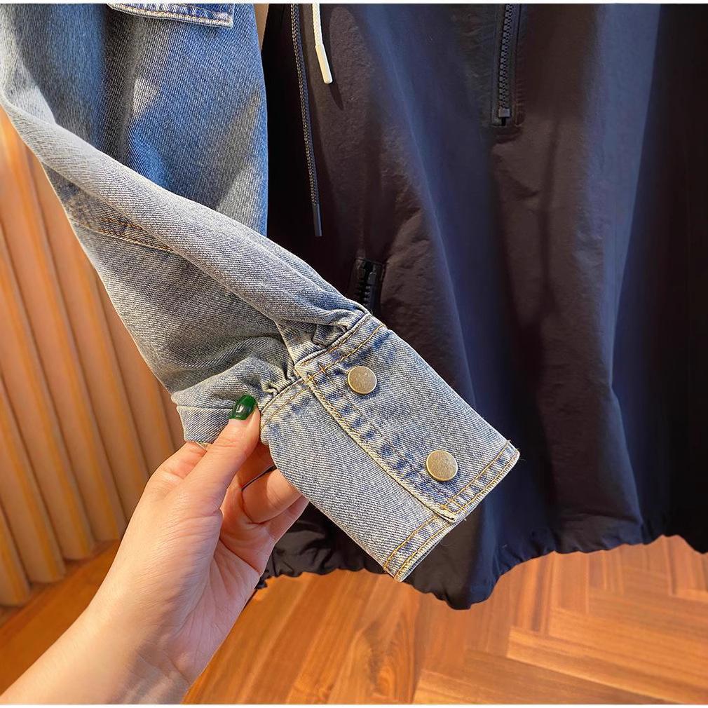 Oversized Sweatshirts for Women Patchwork Denim Streetwear Y2k Tops Ropa Mujer Hooded Contrast Color Vintage Hoodies