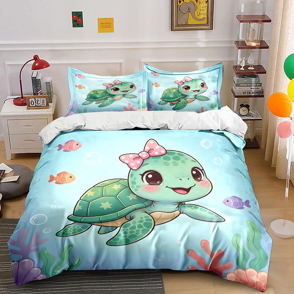 Cute green turtle underwater Print Bedding