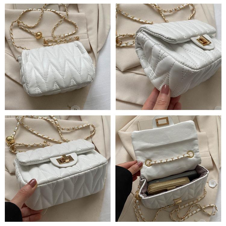 Faux Leather Quilted Chain Bag for Women, Minimalist Crossbody Square Purse, Soft Single Strap Shoulder Handbag KTB
