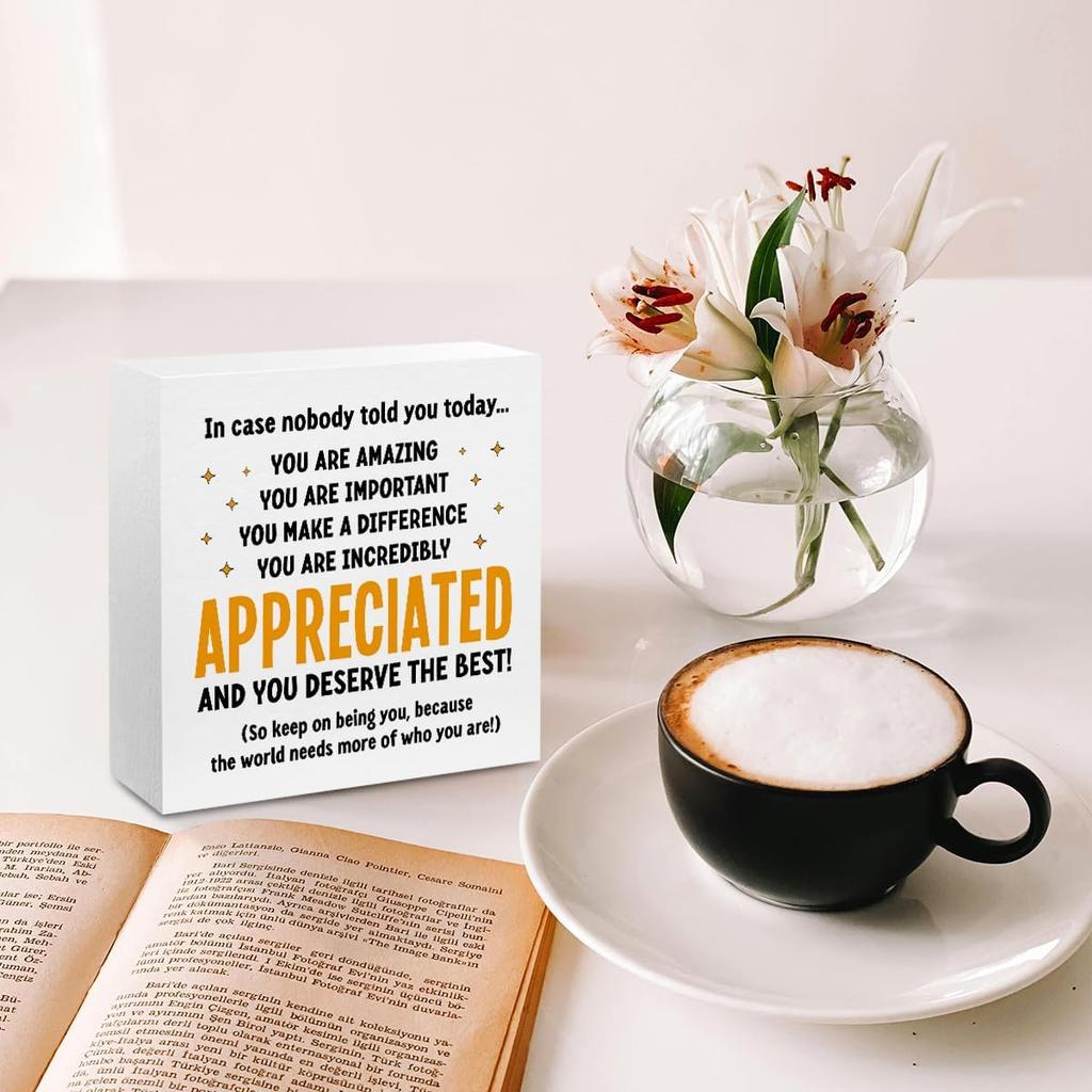 Appreciation Gifts for Coworker boss teacher Women Men Friends - Thank You Gifts Inspirational Team Gift Ideas - Motivational Quote Desk Wooden Box