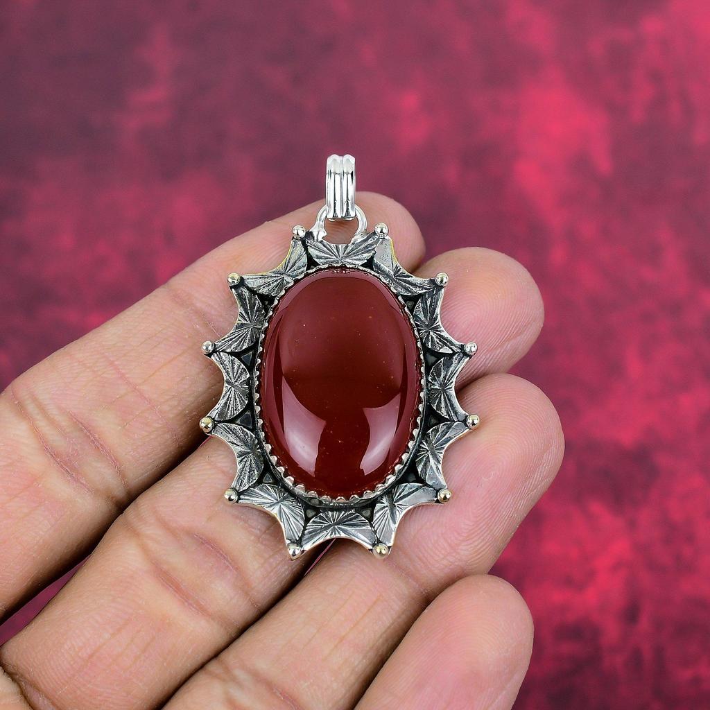 Karneol 925 Sterling Silber Anhänger, handgefertigter Edelstein Anhänger Schmuck, Geschenke für Frau Brandneuer Anhänger