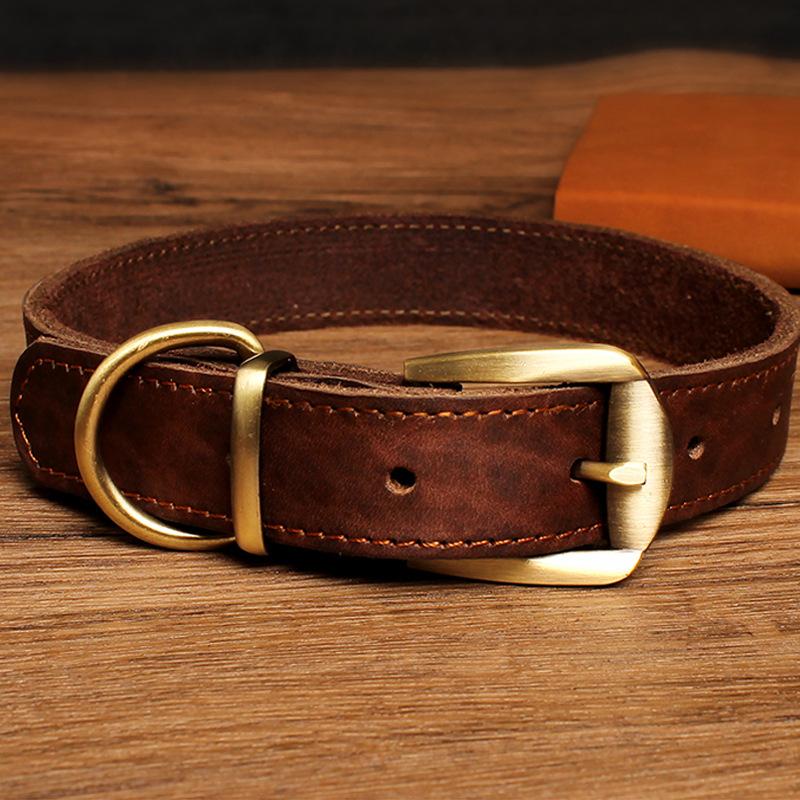 Hund Rindsleder Halsband Hund Halsband Retro Kupfer Hakenkopf Mittlere und große Hunde Haustierprodukte Langlebig und atmungsaktiv