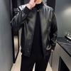 Spring and Autumn Locomotive Jacket Young Men's Stand-up Collar Jacket Windproof and Warm Casual Leather Jacket Men