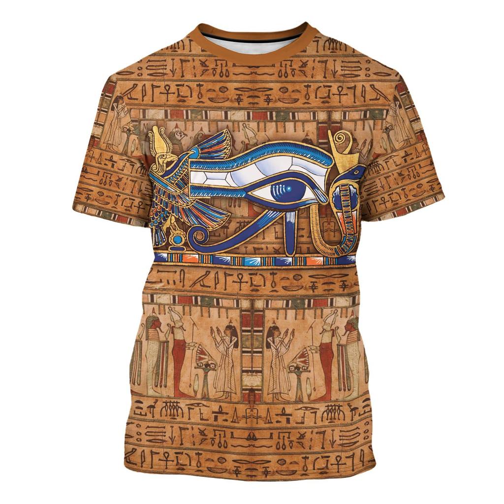 Summer Round Neck 3D Ancient Egyptian Patterns Print Top Fashionable Casual Short Sleeved Men's T-shirts