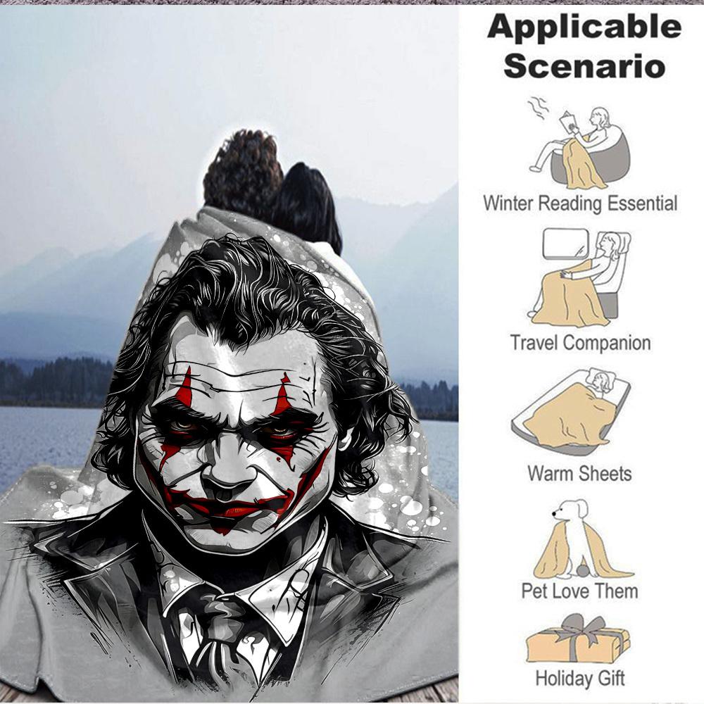 1pc Joker Clown Flannel Throw Blanket Lightweight Soft Warm All Season Blanket for Sofa, Bed, Travel, Camping L1024224