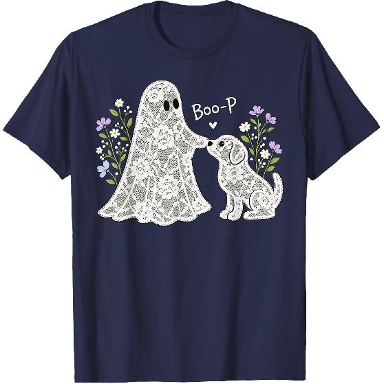 Boo-P Floral Ghost and Dog Halloween Boop Humor Design T-Shirt