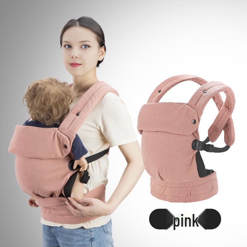 Infant Pure Cotton Double Shoulder Baby Carrier with Hip Seat, Spine Protection, and Front Carrying.