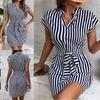 Women's Dolman Sleeve V-neck Striped Lace-up Short Dress