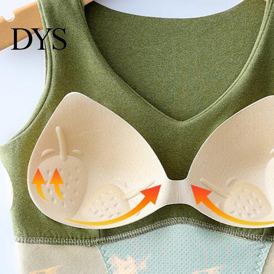 Tank Top Winter Women Thermal Vest with Chest Pads Seamless Velvet Fast Temperature Lock Sleeveless Shaping Heating V Neck Slim Fit Elastic Inner Wear