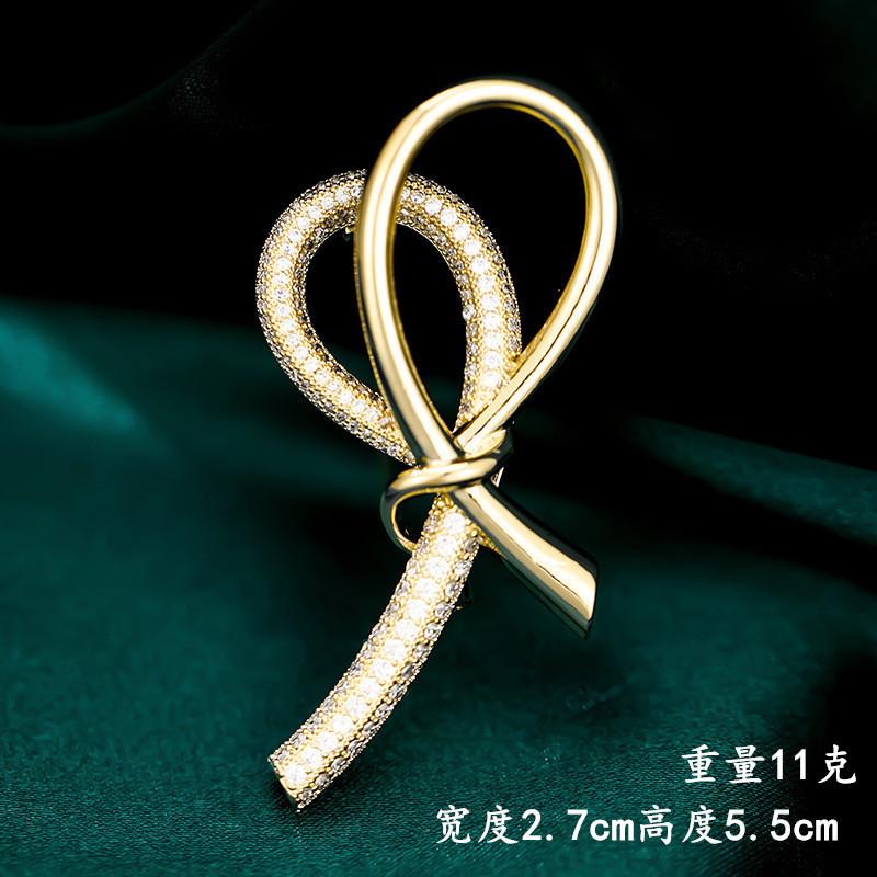 Европейский и американский легкий роскошный брошь-бант простая брошь модные аксессуары интернет-знаменитости женская булавка игла анти-свет золотой