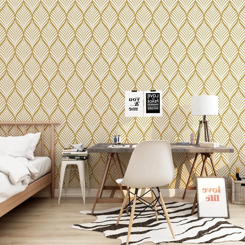 Gold Wallpaper Peel and Stick Geometric Stripes Wall Sticker Removable Self Adhesive Vinyl Film Home Decoration Easy To Install