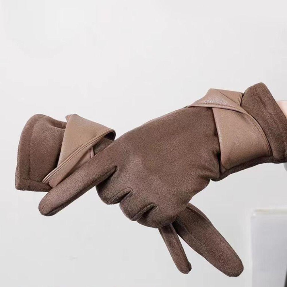 Soft Winter Suede Gloves Velvet Women Cycling Mittens Gift Pu Leather Gloves  Autumn