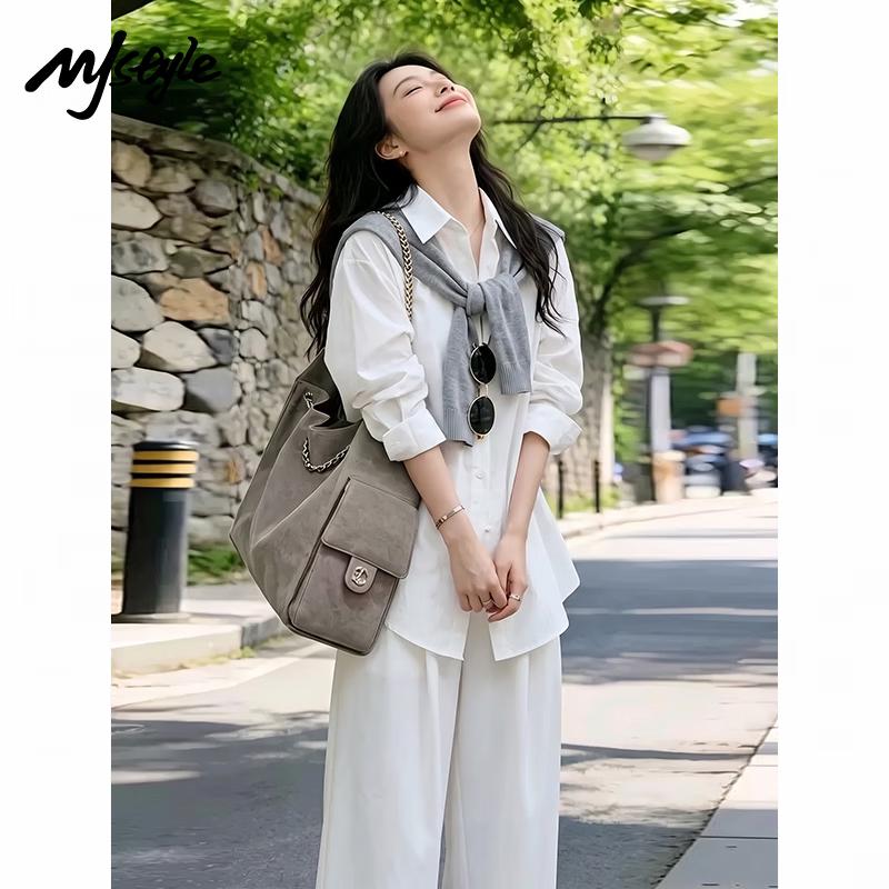 MJ STYLE Women's Cotton Oversized Color-Block Shawl Collar Shirt